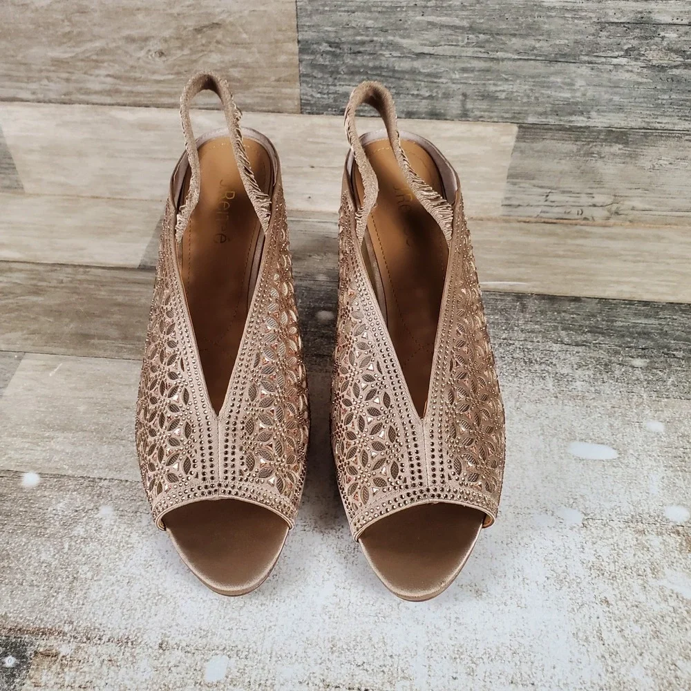 J.Renee Odila Womens Heel Pumps Sz 12 M Beige Satin Slingback Stiletto Heel
